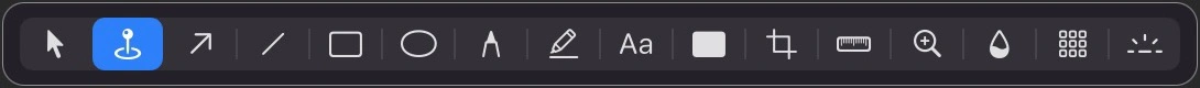 Capture Note’s native toolbar: select, location note, arrow, line, rectangle, ellipse, freehand, highlight, text, redact, crop, measure, and magnify.
